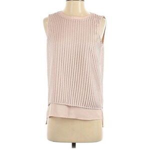 Calvin Klein Tunic Top Blush Pink Sheer Layered Waffle Textured Sleeveless Sz XS